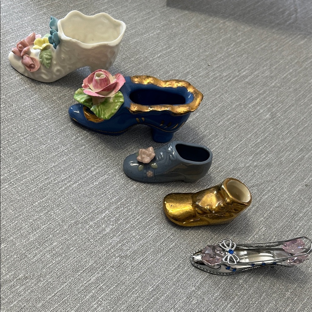 Assorted Decorative Ceramic Shoe Figurines - Multicolor